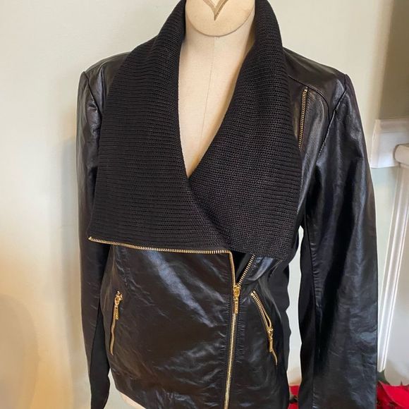 NWT Iman Global Chic Leather Moto Jacket Sz Small - Picture 2 of 7